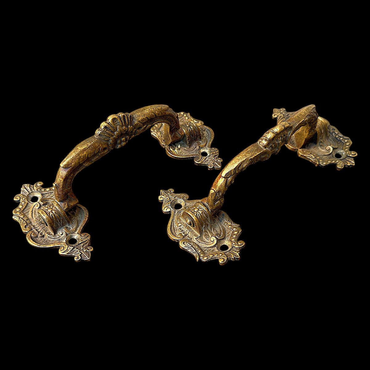 Pair Of Louis XV Style Brass Handles - Napoleon III Period - Signed -photo-4