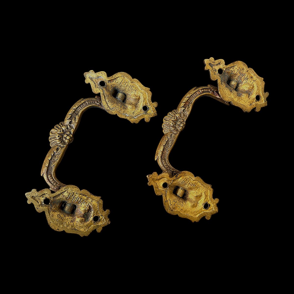 Pair Of Louis XV Style Brass Handles - Napoleon III Period - Signed -photo-2