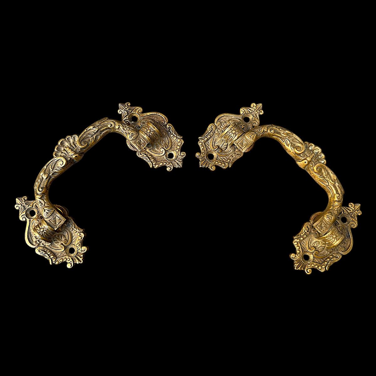 Pair Of Louis XV Style Brass Handles - Napoleon III Period - Signed 