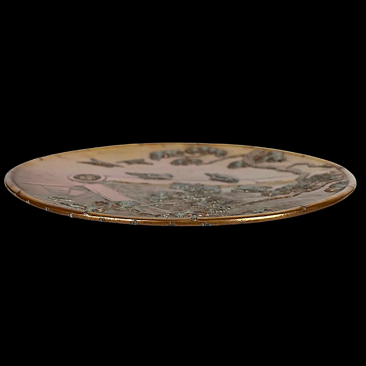 Bronze Dish Japan Meiji Period (1868-1912) Chidori Decoration - Signed Tadatsugu - Diam 37 Cm-photo-2
