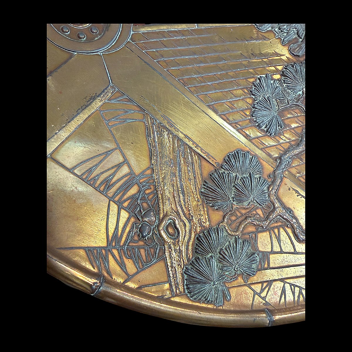 Bronze Dish Japan Meiji Period (1868-1912) Chidori Decoration - Signed Tadatsugu - Diam 37 Cm-photo-2