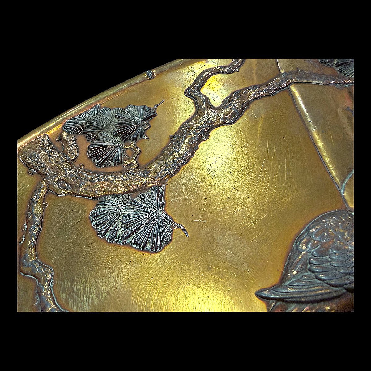 Bronze Dish Japan Meiji Period (1868-1912) Chidori Decoration - Signed Tadatsugu - Diam 37 Cm-photo-4