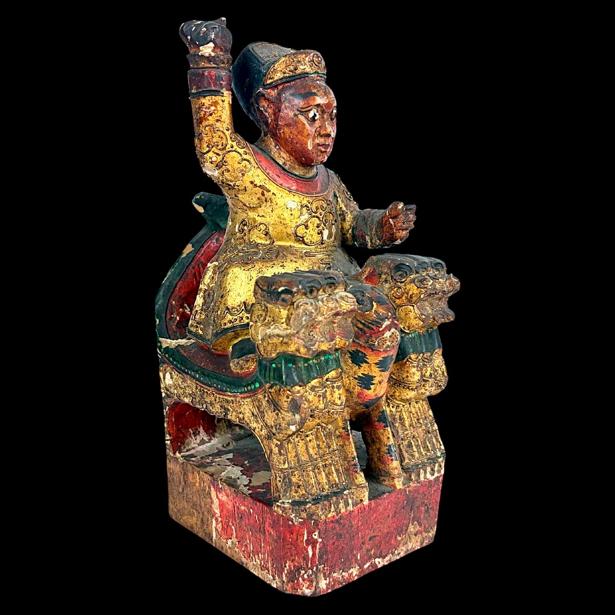 God Of Wealth Zhao Gongming On Tiger - Lacquered Wood And Gesso - China 19th Century-photo-2