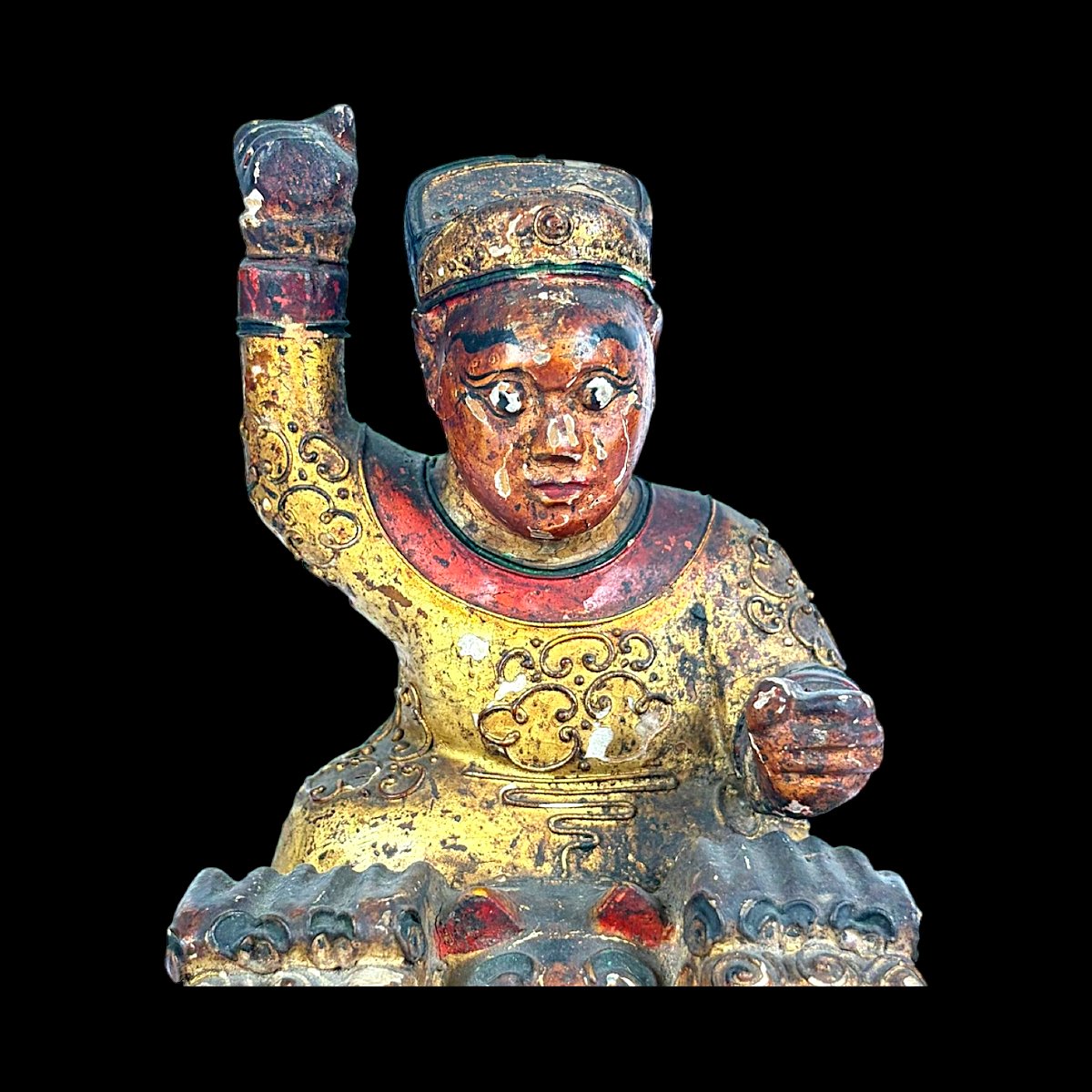 God Of Wealth Zhao Gongming On Tiger - Lacquered Wood And Gesso - China 19th Century-photo-3