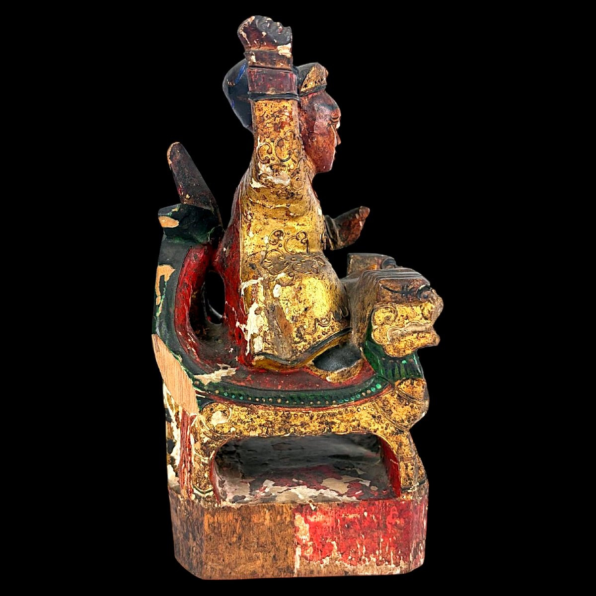 God Of Wealth Zhao Gongming On Tiger - Lacquered Wood And Gesso - China 19th Century-photo-3