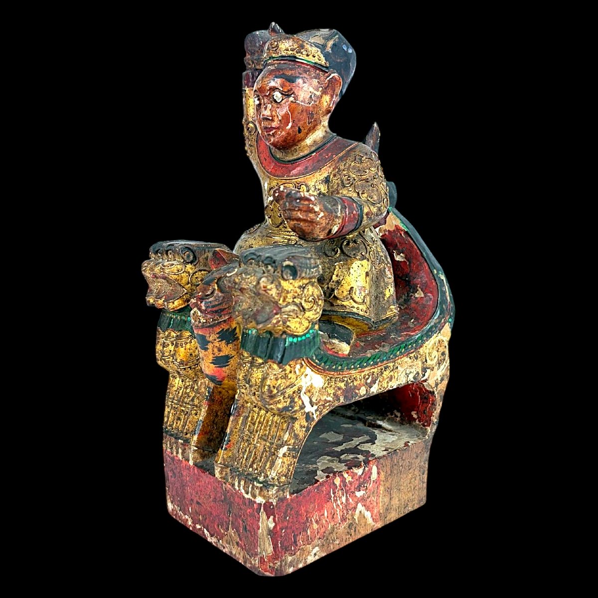 God Of Wealth Zhao Gongming On Tiger - Lacquered Wood And Gesso - China 19th Century-photo-7