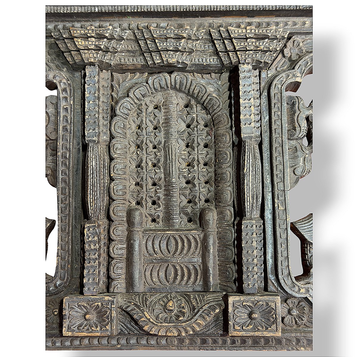 Indo-nepalese Carved Wood Architectural Element With Dragons And Arch - 19th Century-photo-3
