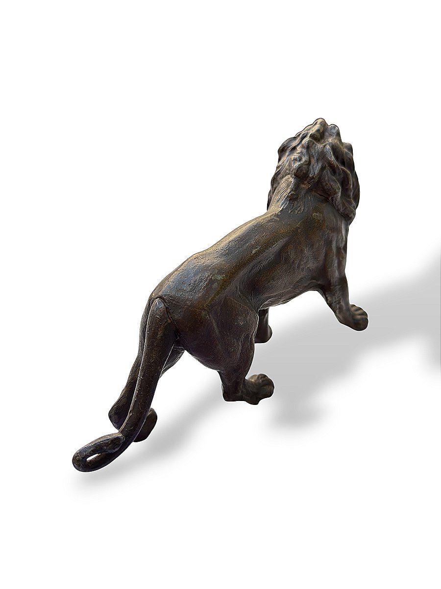 Sculpture "Lion marchant" - Régule XIXe siècle style Barye - Longueur 23 cm-photo-4