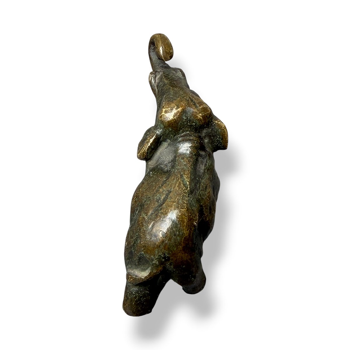 Éléphant à la trompe levée - Bronze massif patiné - Fin XIXe/Début XXème siècle - Longueur 7 cm-photo-4