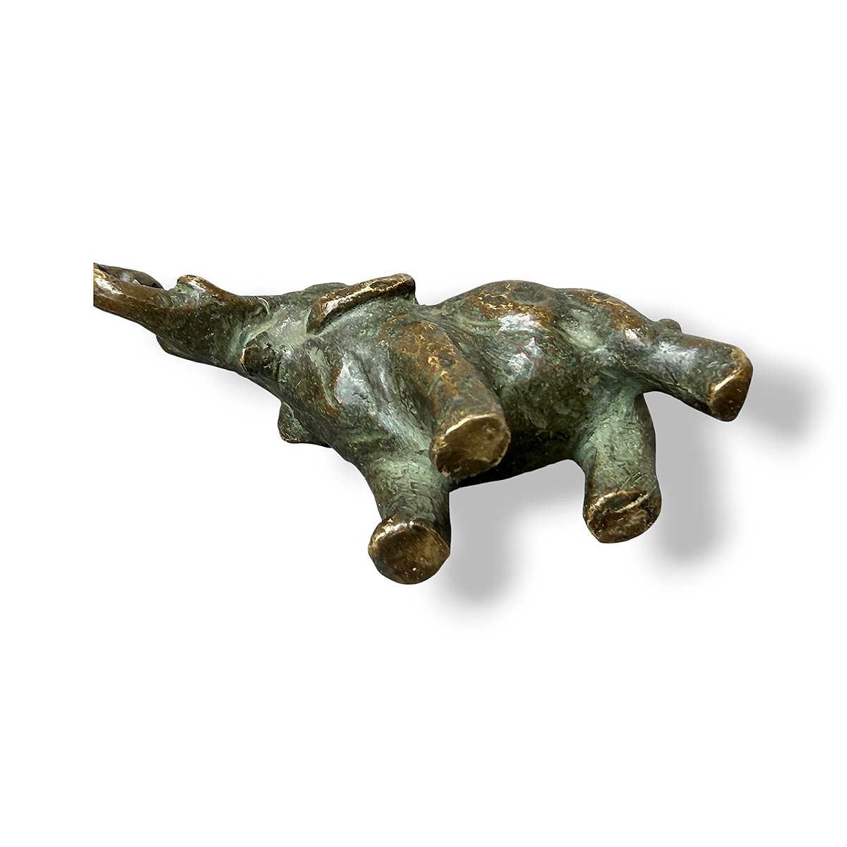 Éléphant à la trompe levée - Bronze massif patiné - Fin XIXe/Début XXème siècle - Longueur 7 cm-photo-1