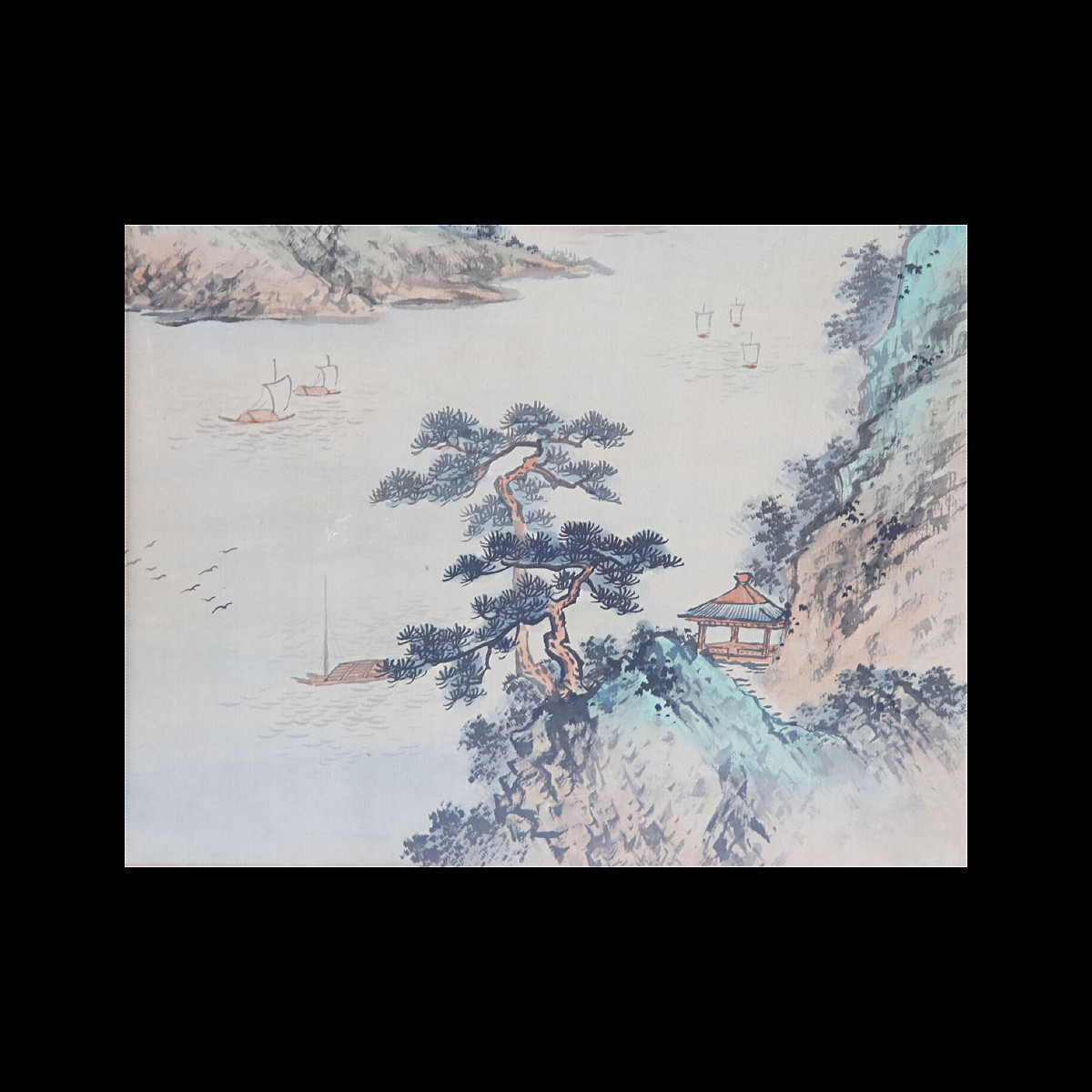 Peinture Chinoise de Paysage Shanshui - Signée & Datée 1977 - Encre et Couleurs - 36,5 x 26,5cm-photo-3