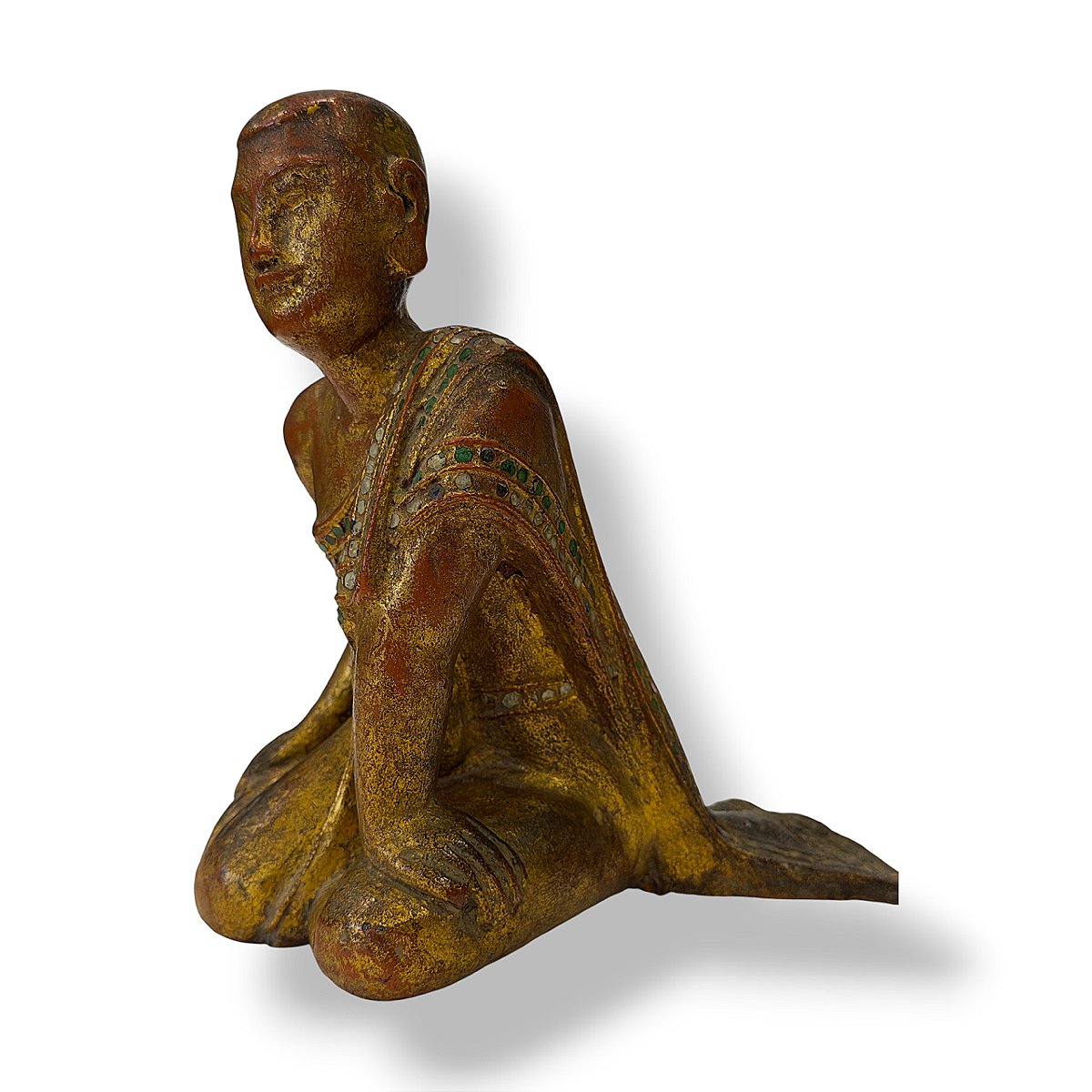 Disciple de Bouddha en bois laqué et doré - Birmanie - Style Mandalay - Fin XIXe siècle-photo-3