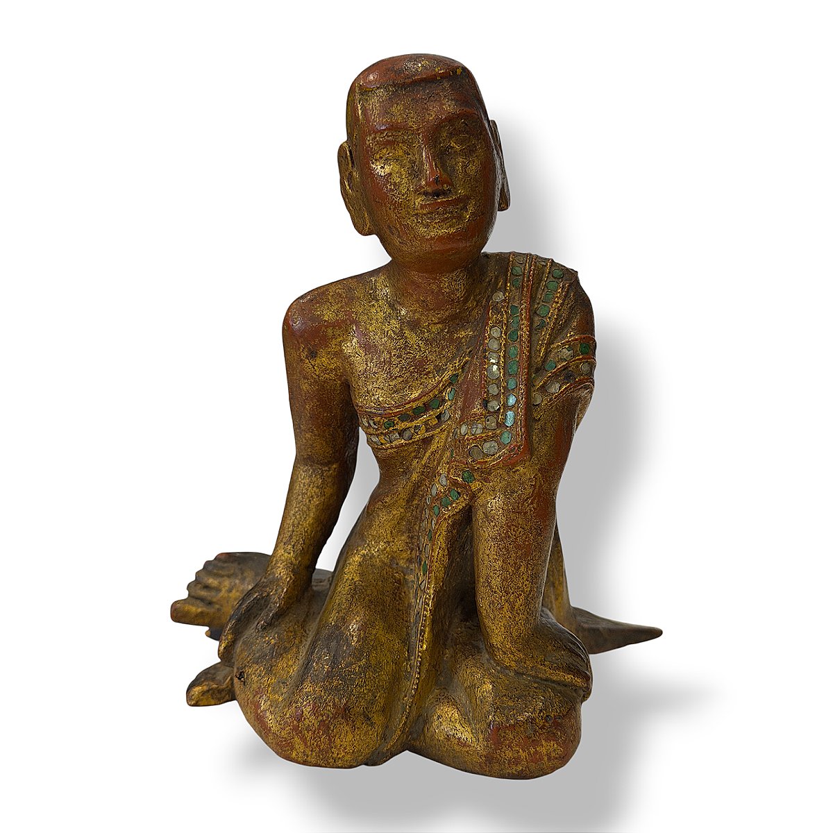 Disciple de Bouddha en bois laqué et doré - Birmanie - Style Mandalay - Fin XIXe siècle-photo-4