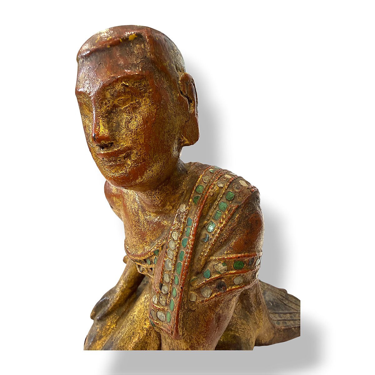 Disciple de Bouddha en bois laqué et doré - Birmanie - Style Mandalay - Fin XIXe siècle-photo-1