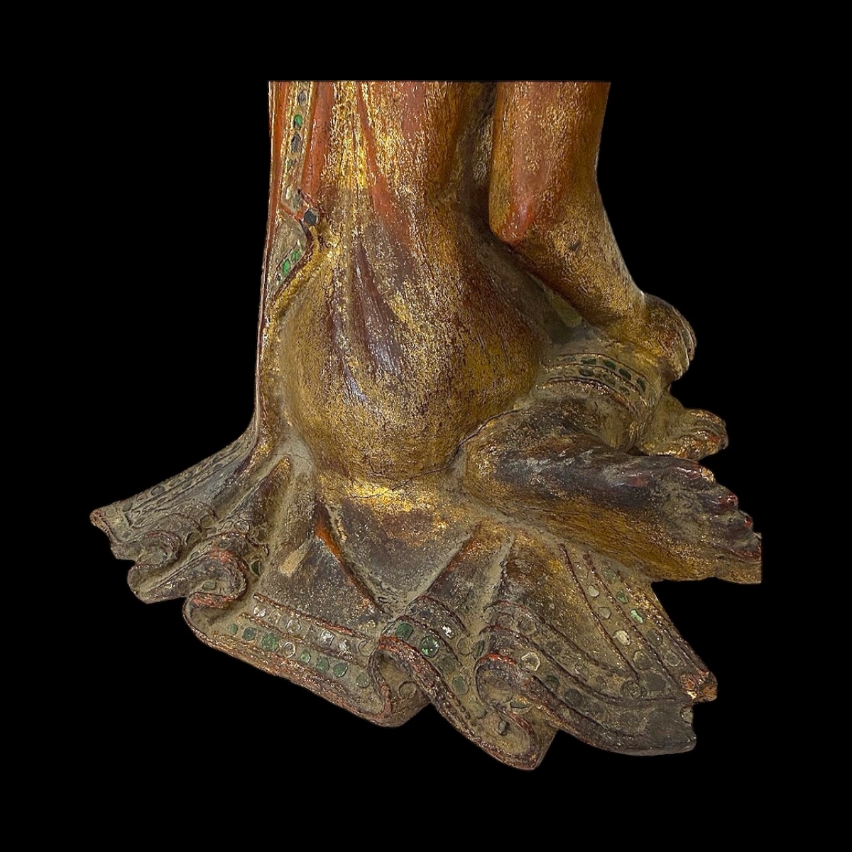 Figurine Disciple de Bouddha en bois laqué & doré - Birmanie - Style Mandalay - Fin XIXe siècle-photo-3