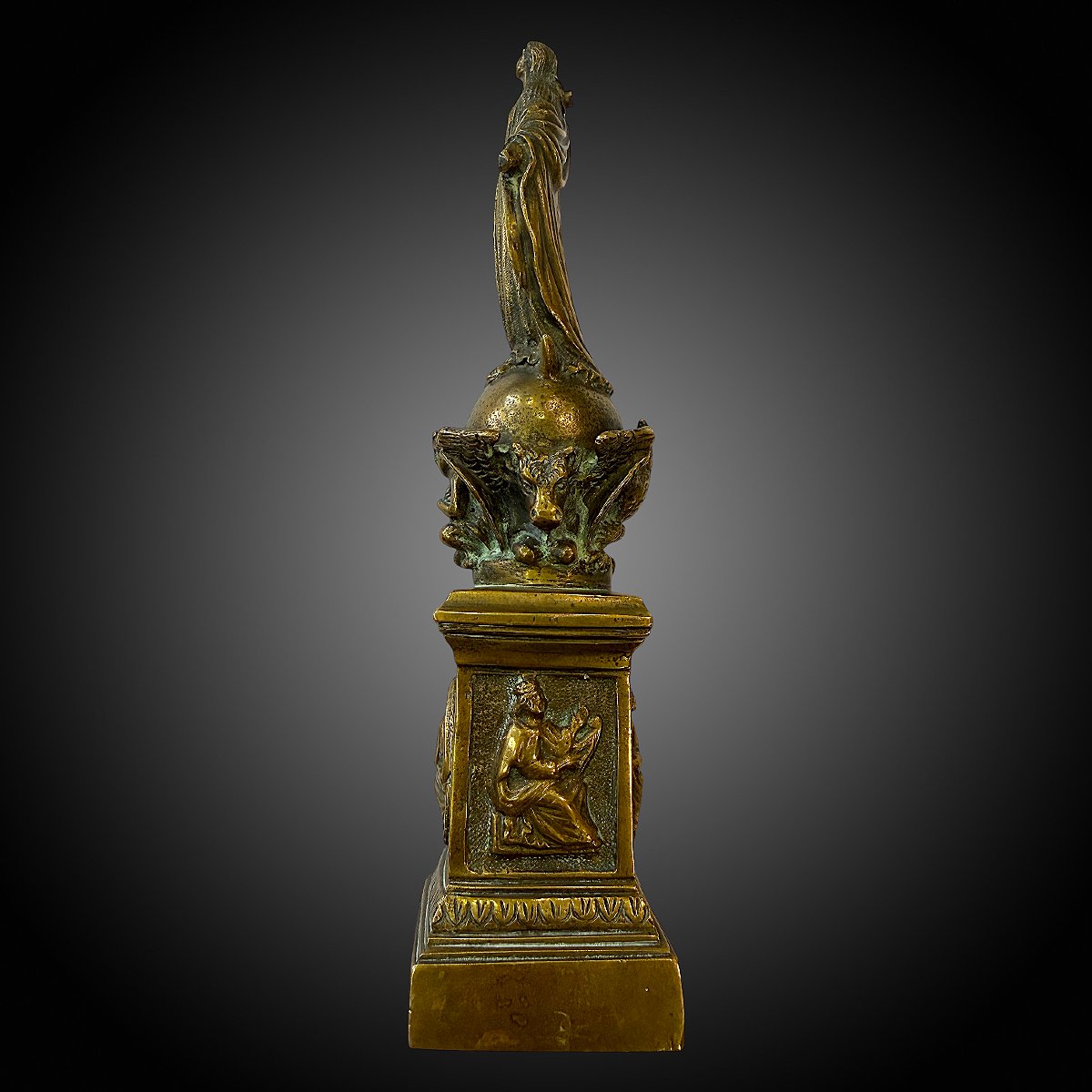 Statuette Vierge Immaculée Conception - Tetramorph In Bronze - H 22 Cm - 19th Century-photo-2