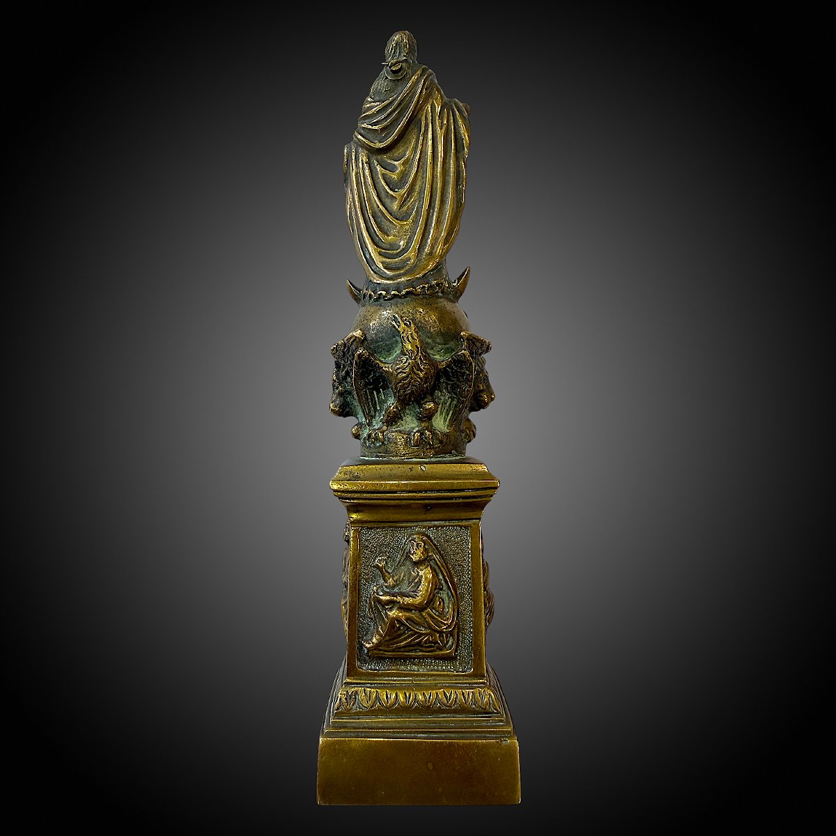 Statuette Vierge Immaculée Conception - Tetramorph In Bronze - H 22 Cm - 19th Century-photo-3