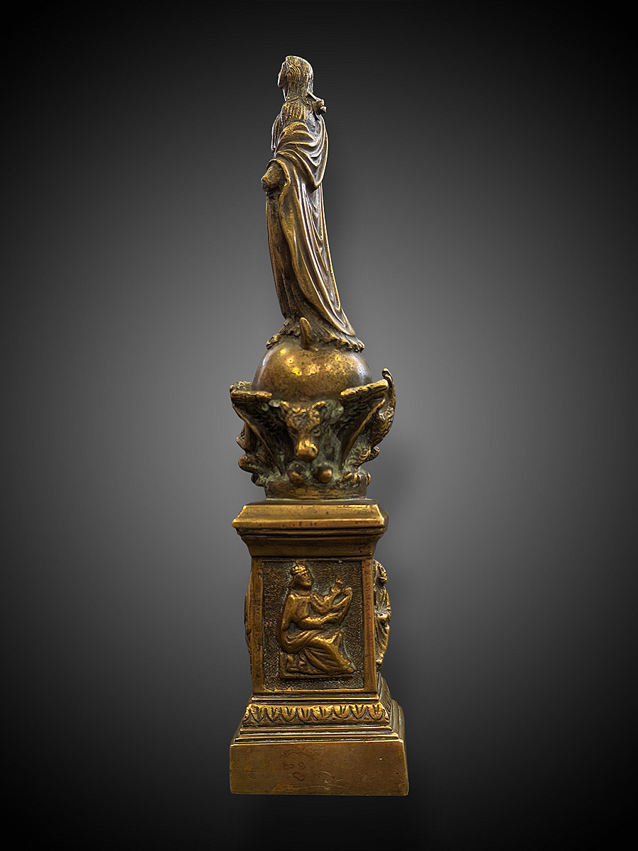 Statuette Vierge Immaculée Conception - Tetramorph In Bronze - H 22 Cm - 19th Century-photo-2