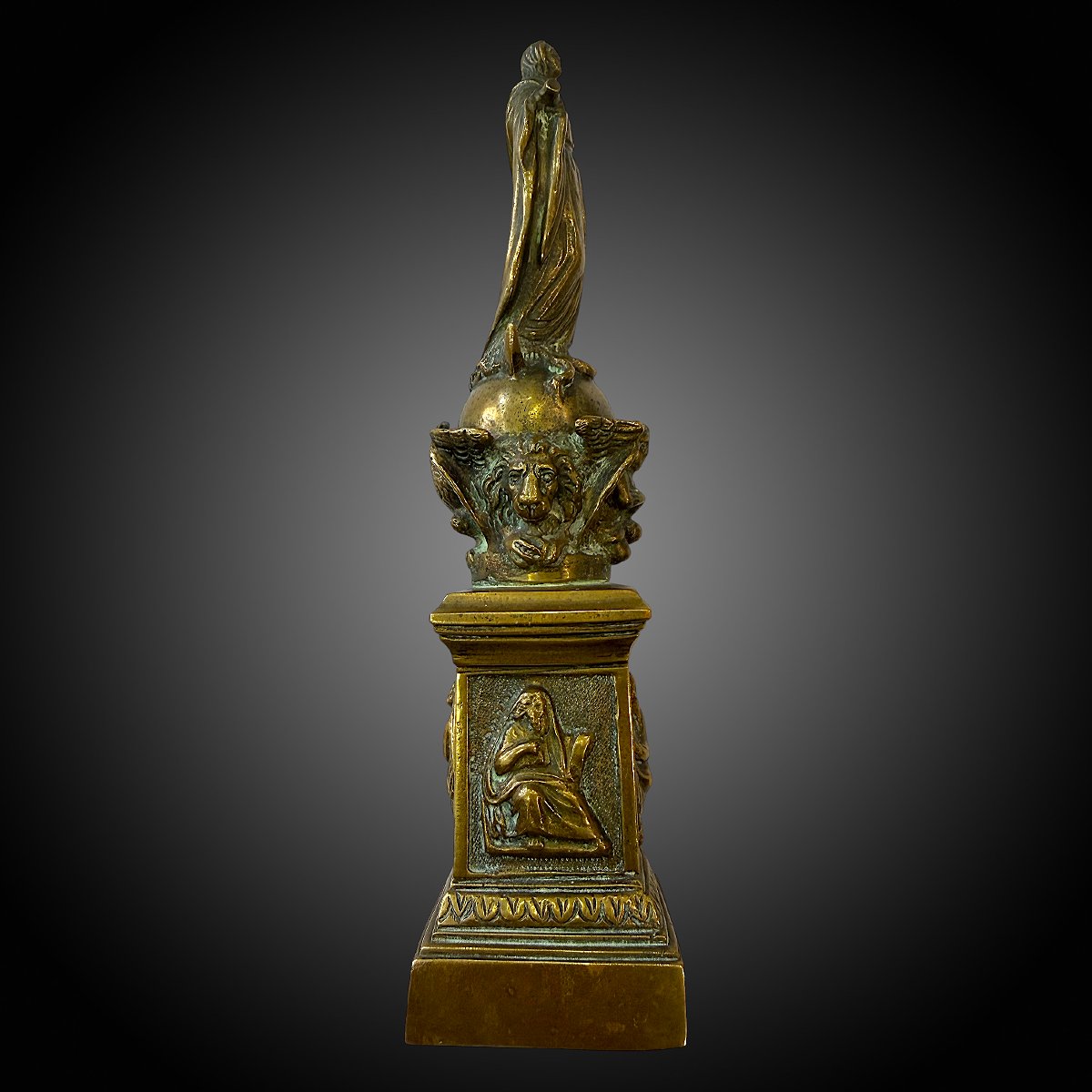 Statuette Vierge Immaculée Conception - Tetramorph In Bronze - H 22 Cm - 19th Century-photo-1