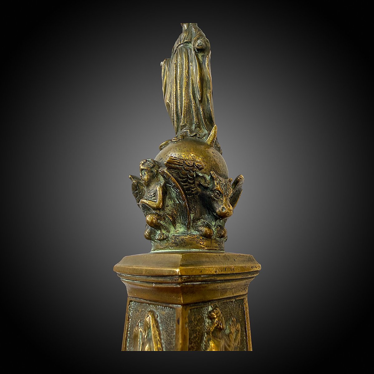 Statuette Vierge Immaculée Conception - Tetramorph In Bronze - H 22 Cm - 19th Century-photo-2
