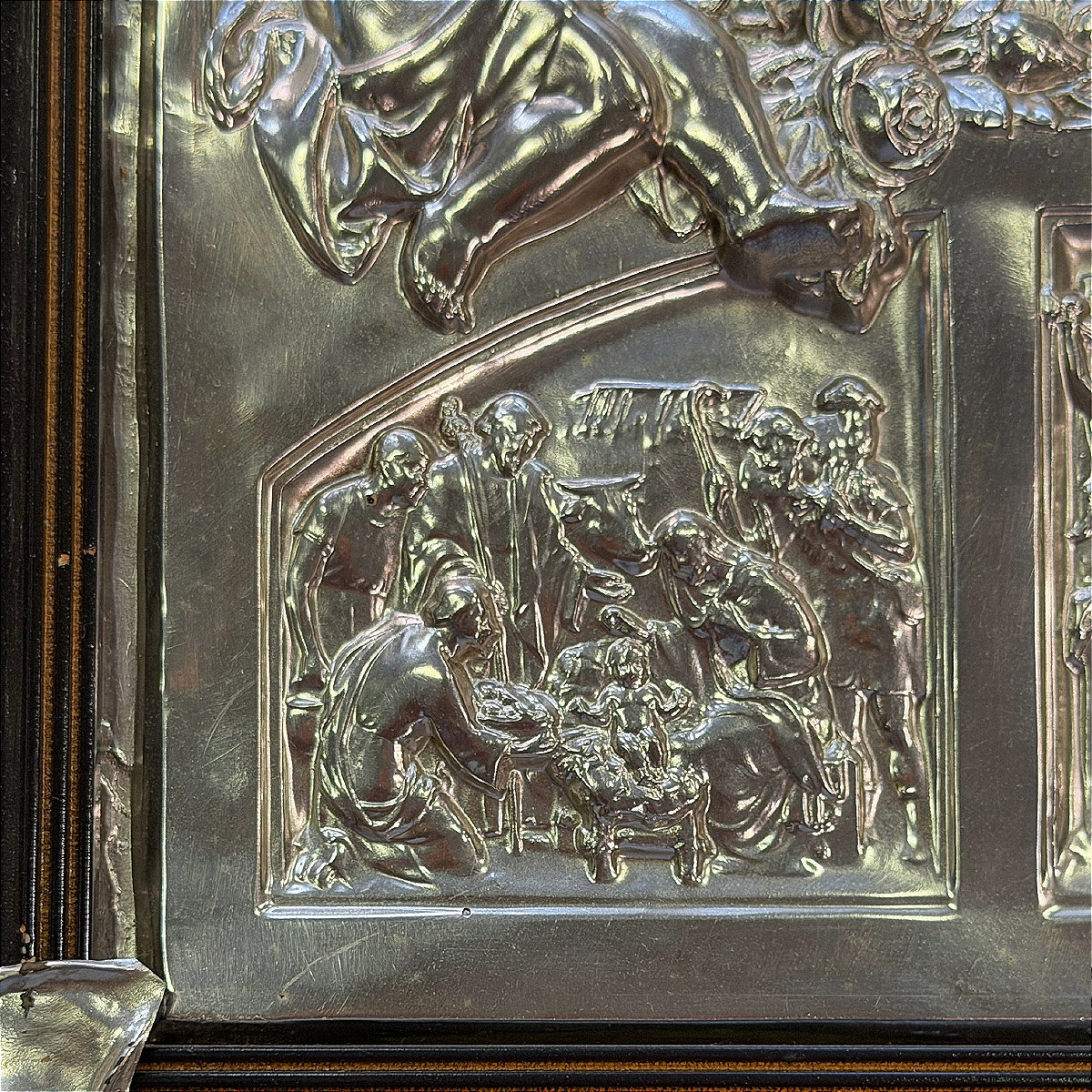 Tableau De Dévotion Sainte Famille Et Passion - Embossed Copper And Nickel Silver - 19th Century-photo-2