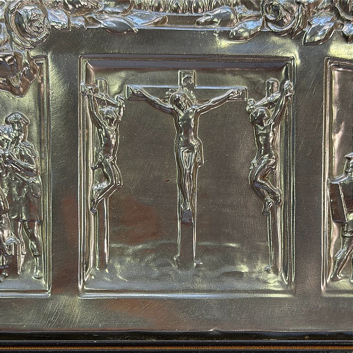 Tableau De Dévotion Sainte Famille Et Passion - Embossed Copper And Nickel Silver - 19th Century-photo-3
