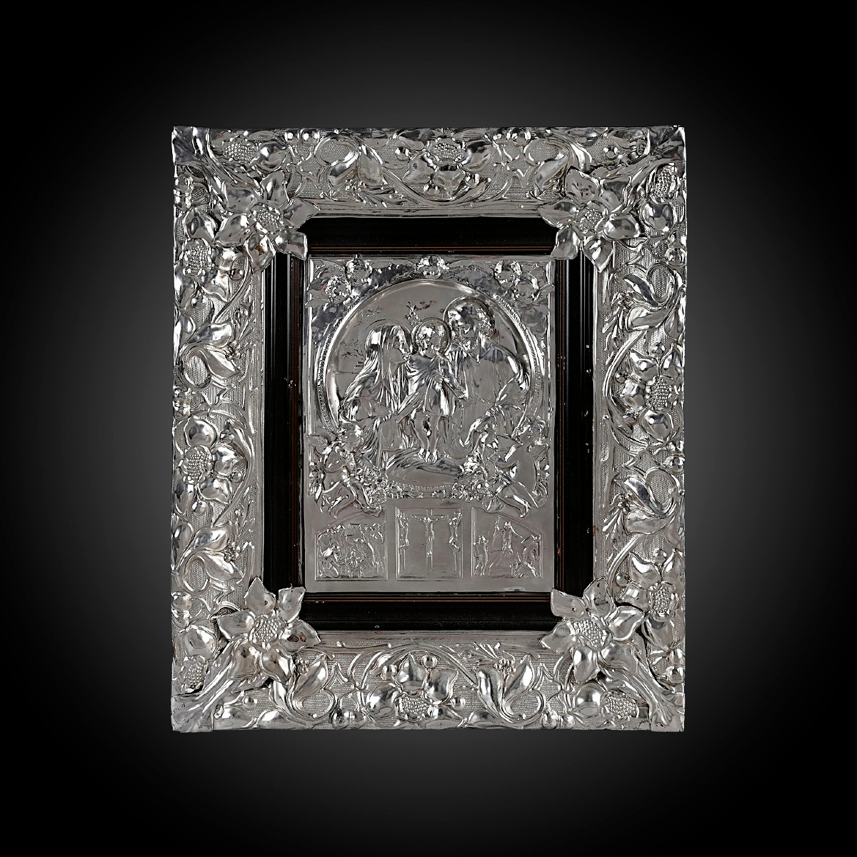 Tableau De Dévotion Sainte Famille Et Passion - Embossed Copper And Nickel Silver - 19th Century
