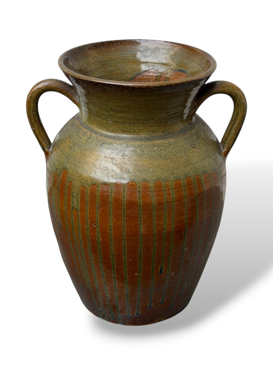 Oil Jar Or Vase In Glazed Terracotta With 2 Handles - XIXth Century - Art Populaire - H34cm-photo-3