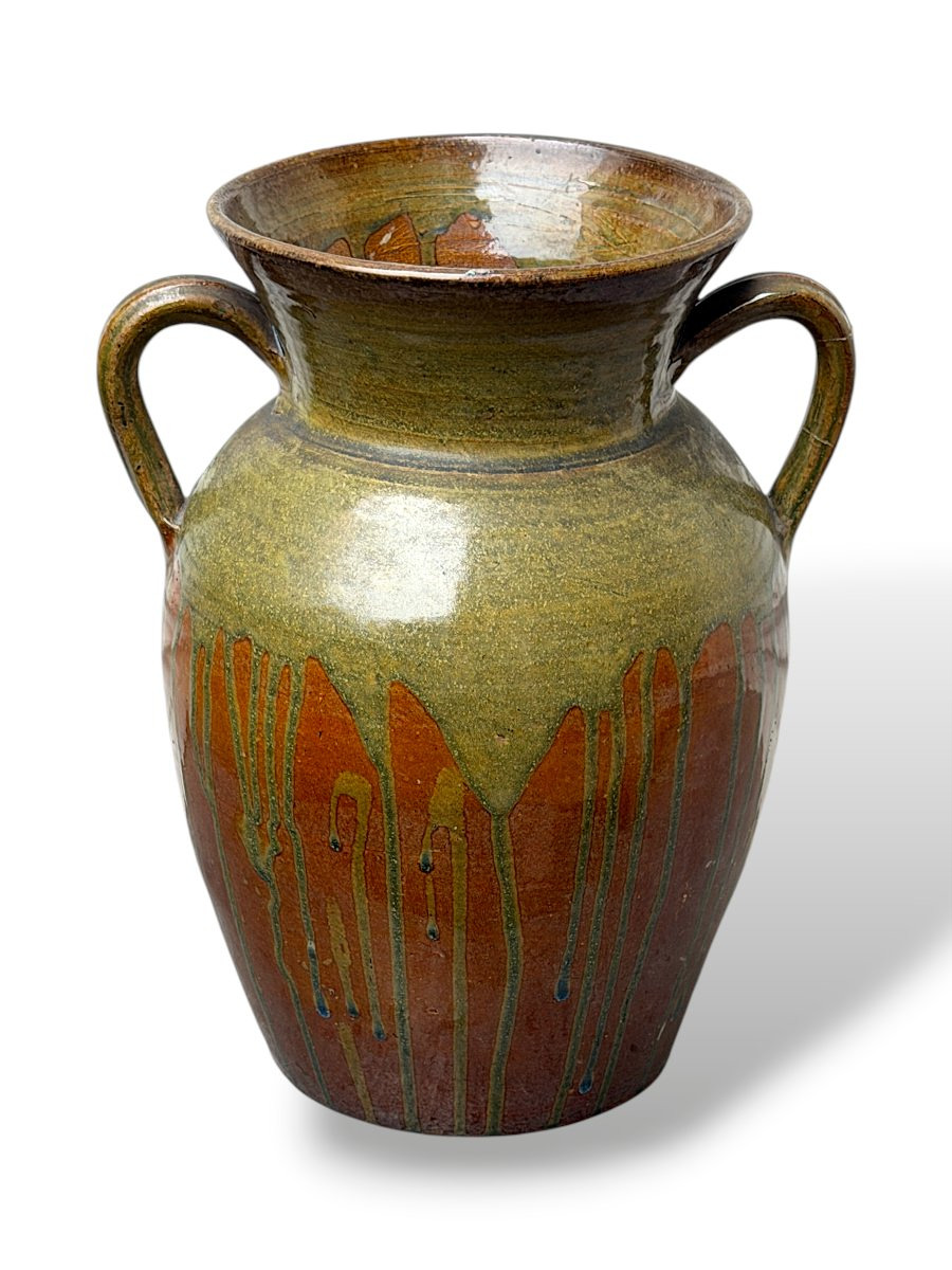 Oil Jar Or Vase In Glazed Terracotta With 2 Handles - XIXth Century - Art Populaire - H34cm