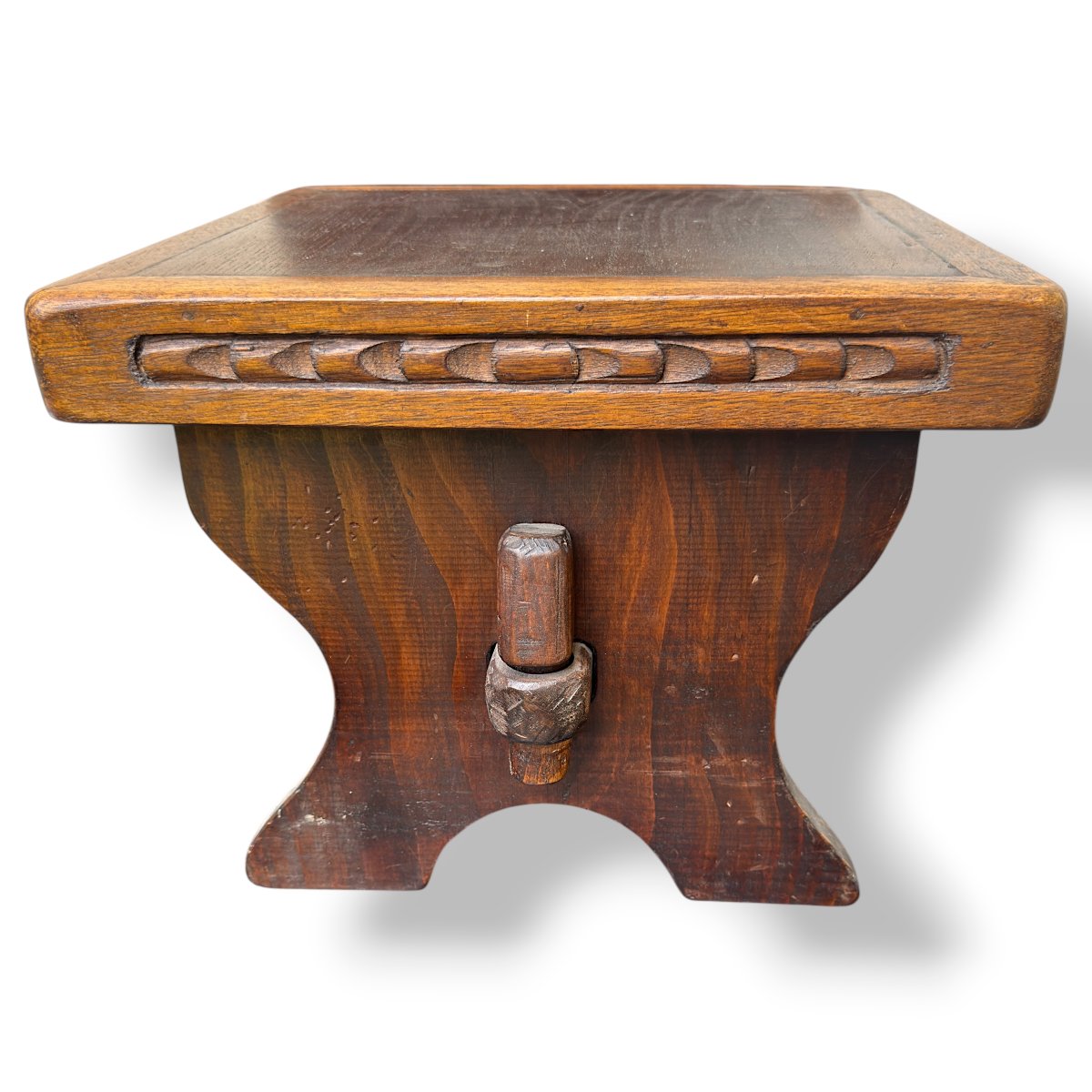 Tabouret en Chêne sculpté ou Porte-plantes - Travail artisanal Fin XIXe/Début XXe siècle H26cm-photo-3