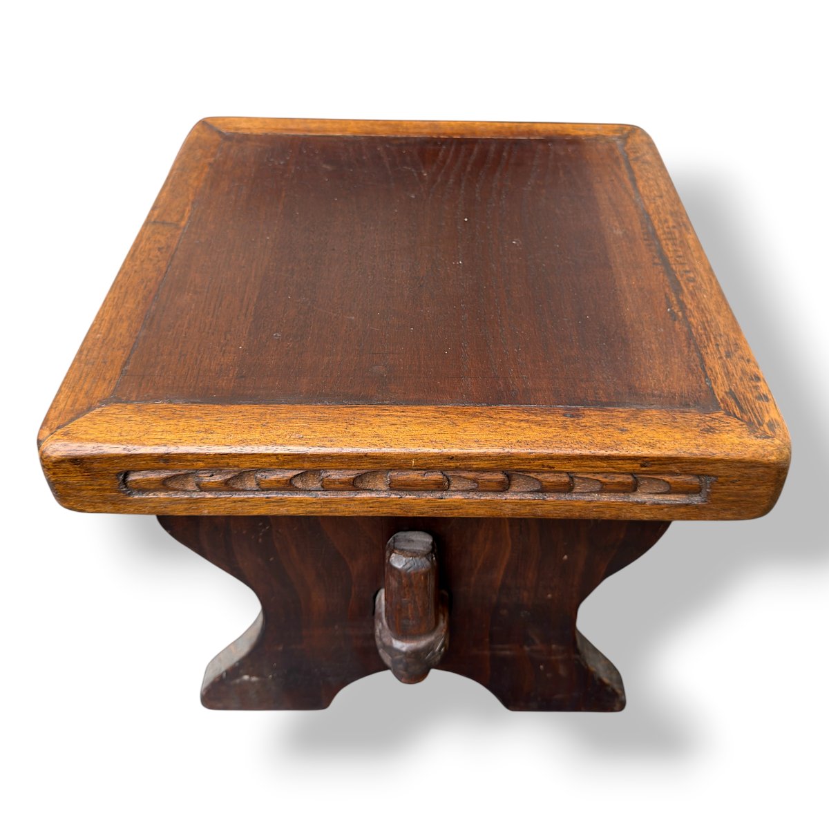Tabouret en Chêne sculpté ou Porte-plantes - Travail artisanal Fin XIXe/Début XXe siècle H26cm-photo-4