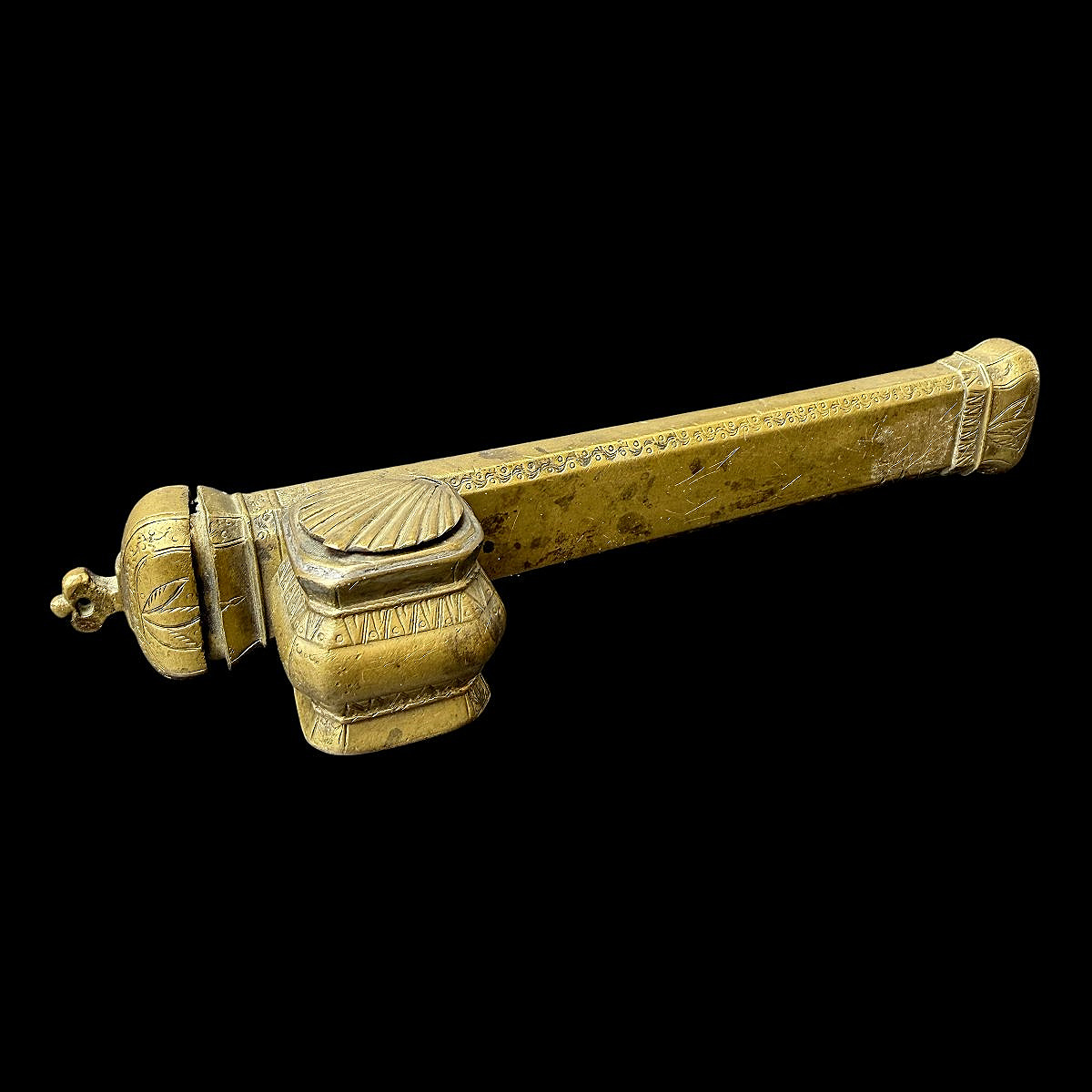 Ottoman Divit Qalamdan Engraved Brass Inkwell - 19th C. Circa 1850 Signed By The Craftsman-photo-2