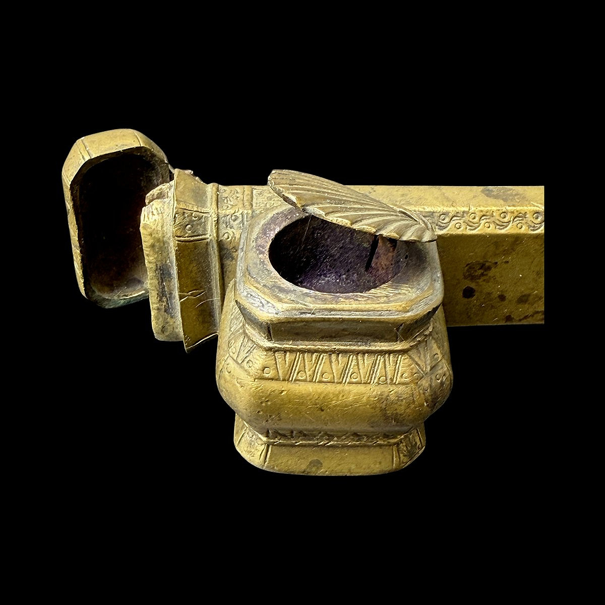 Ottoman Divit Qalamdan Engraved Brass Inkwell - 19th C. Circa 1850 Signed By The Craftsman-photo-1