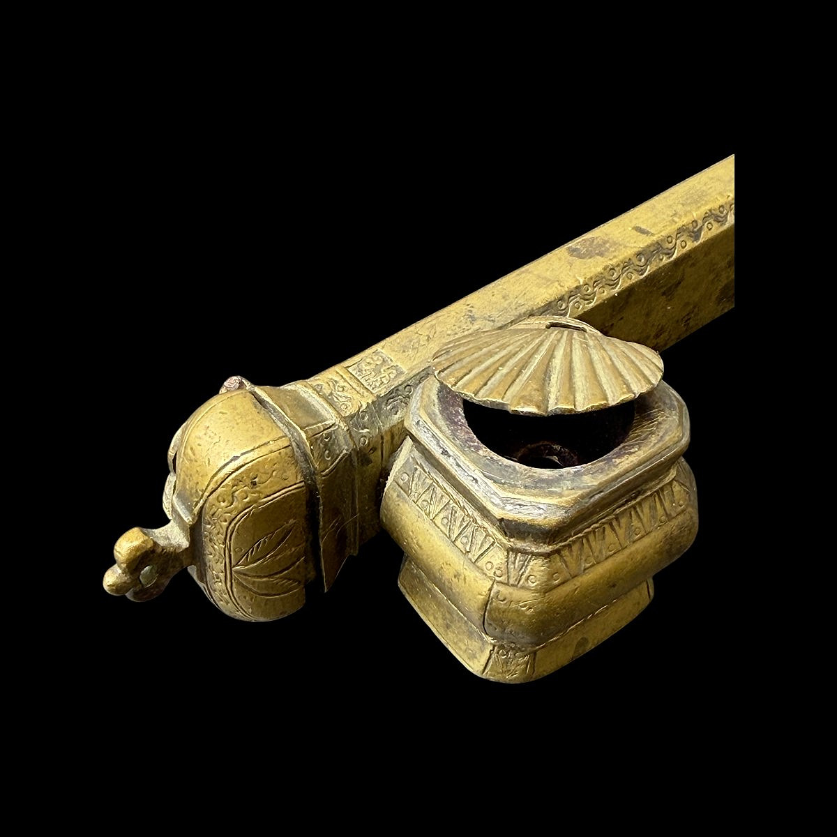 Ottoman Divit Qalamdan Engraved Brass Inkwell - 19th C. Circa 1850 Signed By The Craftsman-photo-2