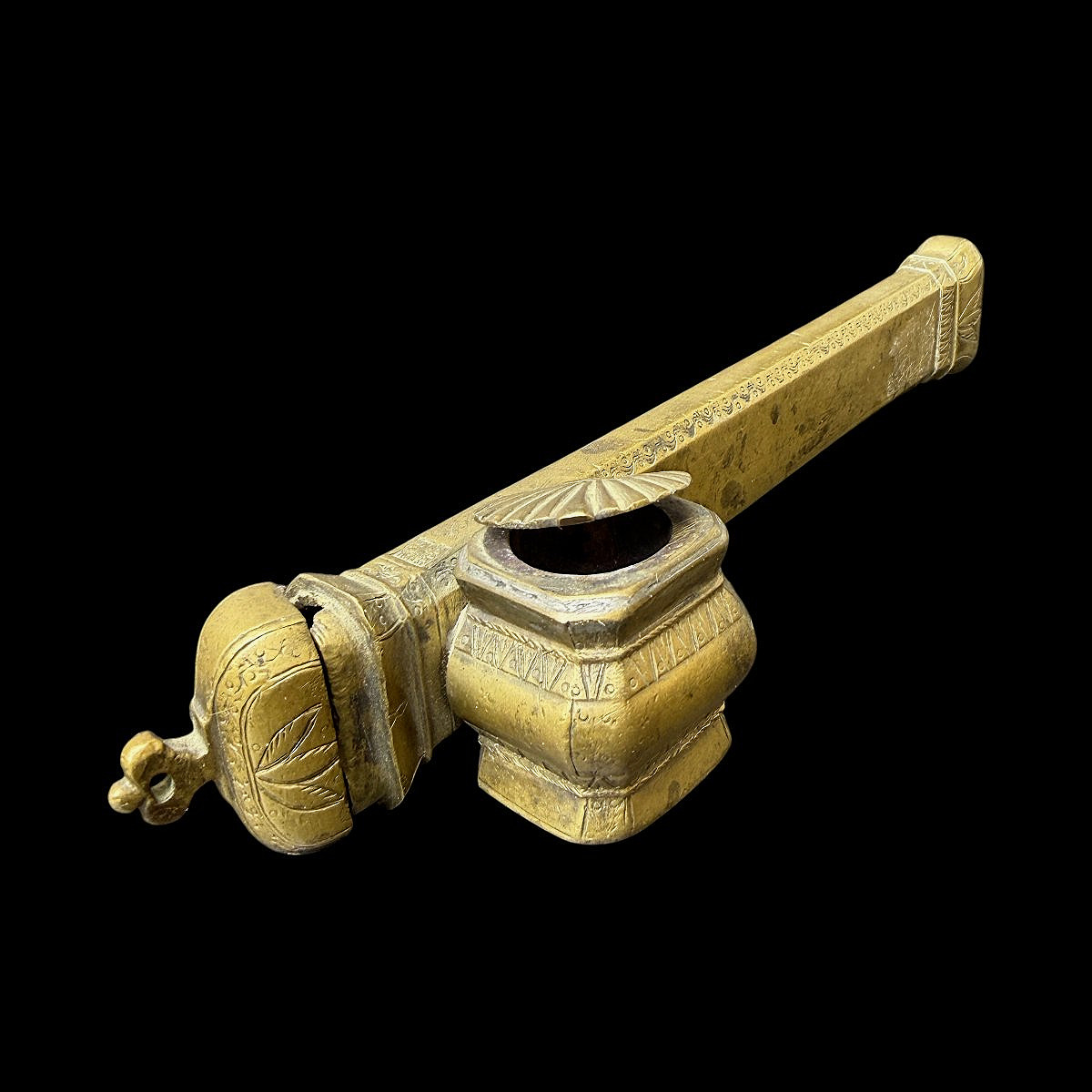 Ottoman Divit Qalamdan Engraved Brass Inkwell - 19th C. Circa 1850 Signed By The Craftsman