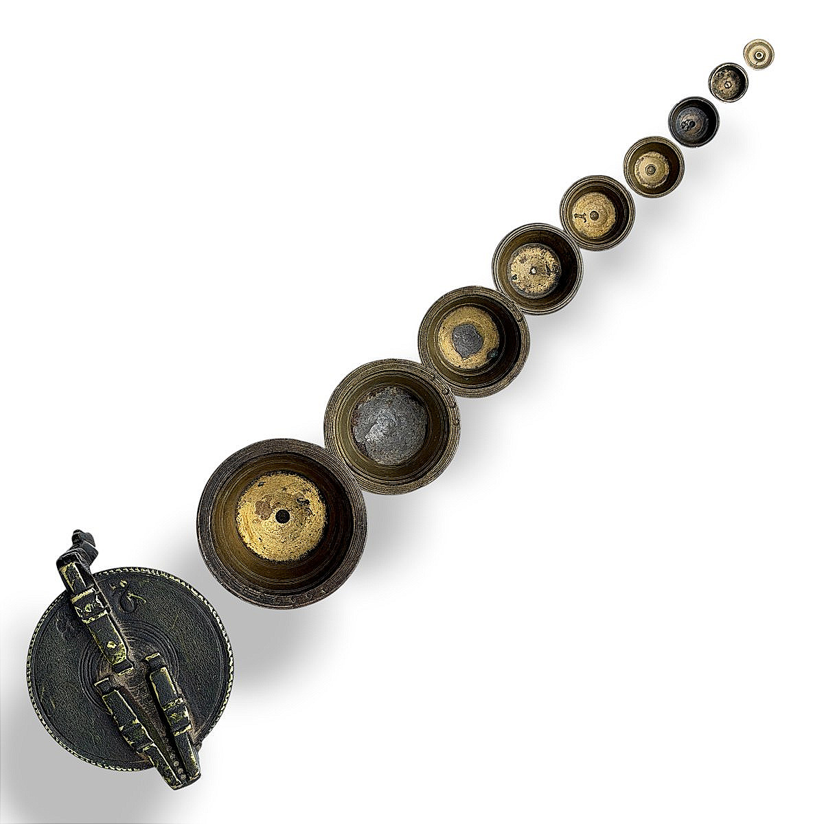 Nuremberg Stack Brass & Bronze Bucket Weights - Complete Series - 17th-18th Century-photo-3