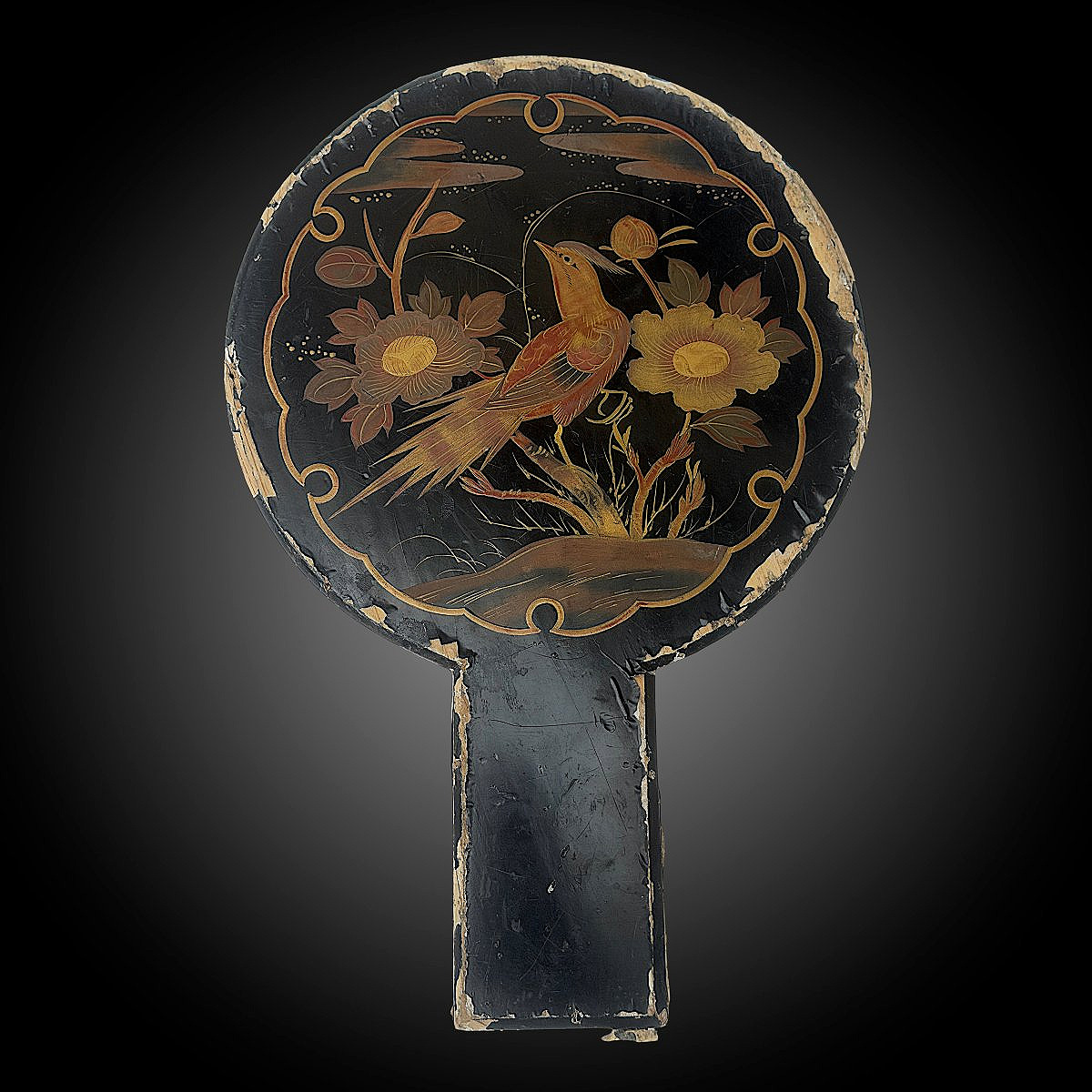 Japanese Kagami Bronze Hand Mirror With Lacquered Case - Meiji Period (1852-1912)-photo-2