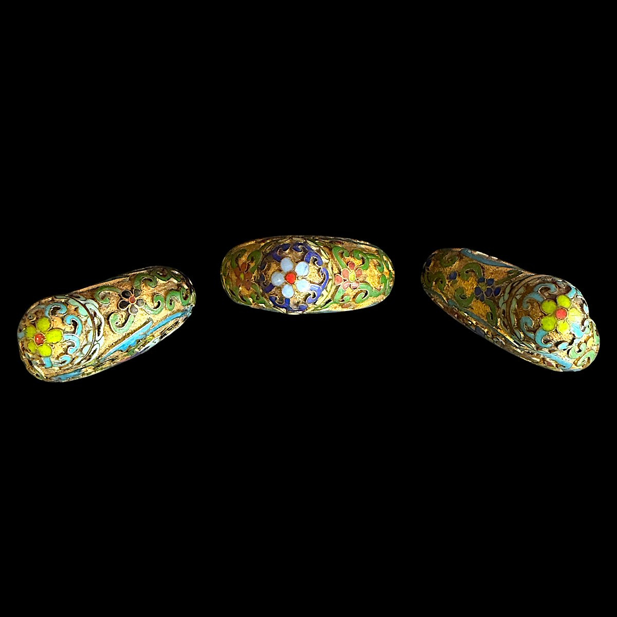Lot de 3 Tabatières ou flacons à priser - Émail Polychrome à Décor Floral - Chine XXe siècle-photo-3