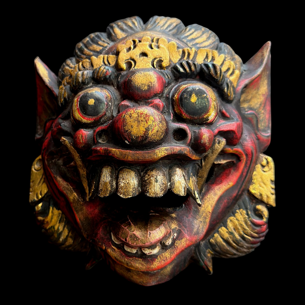 Masque Balinais en Bois Sculpté et Polychromé – Bali - Indonésie - XXe Siècle –Hauteur 24 cm-photo-2