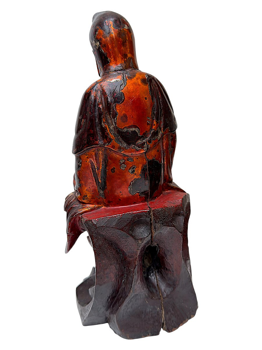 Carved Wood And Lacquer Guanyin Sculpture - 19th Century - Buddhism - Far Eastern Art-photo-2