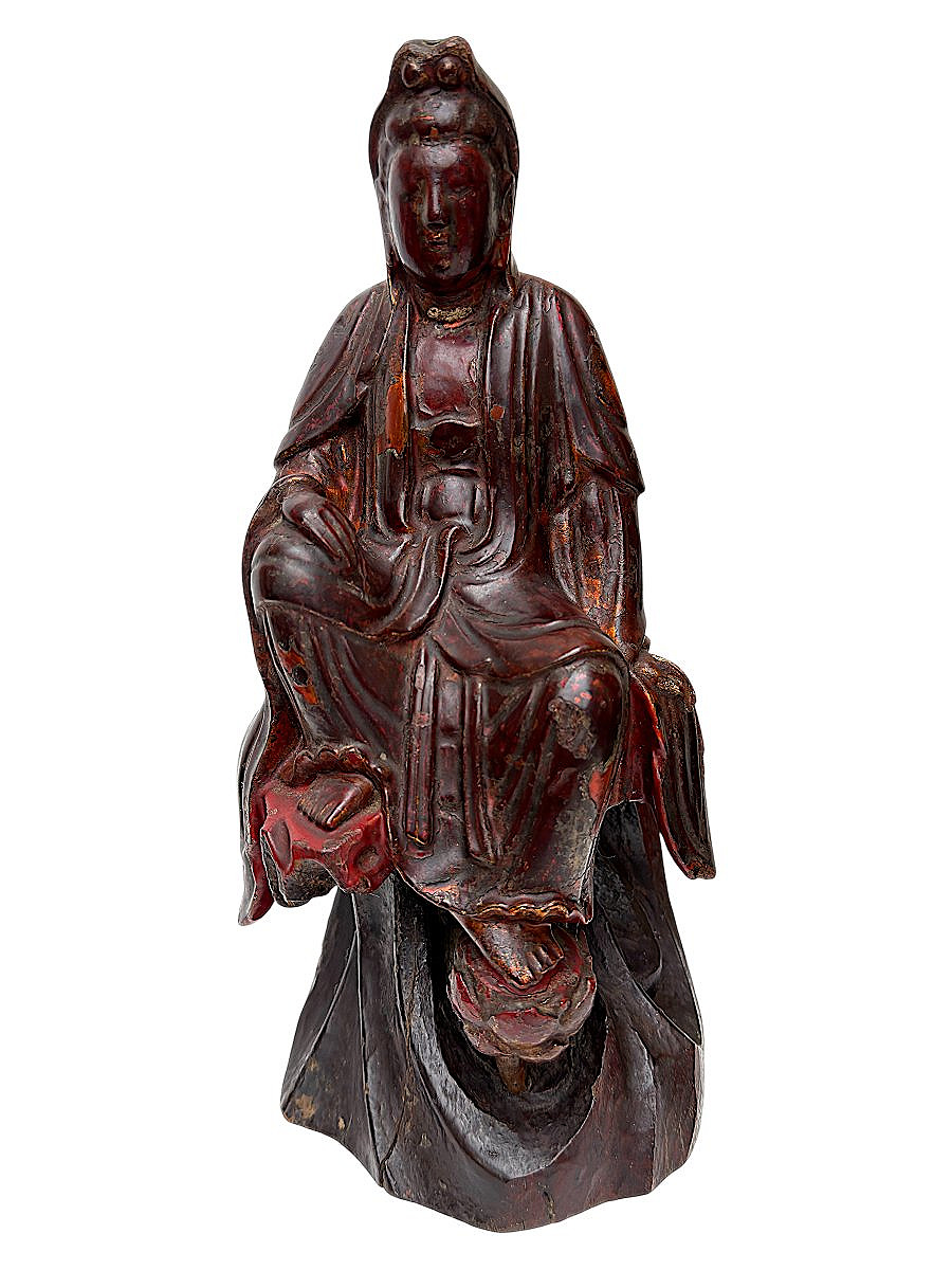 Carved Wood And Lacquer Guanyin Sculpture - 19th Century - Buddhism - Far Eastern Art