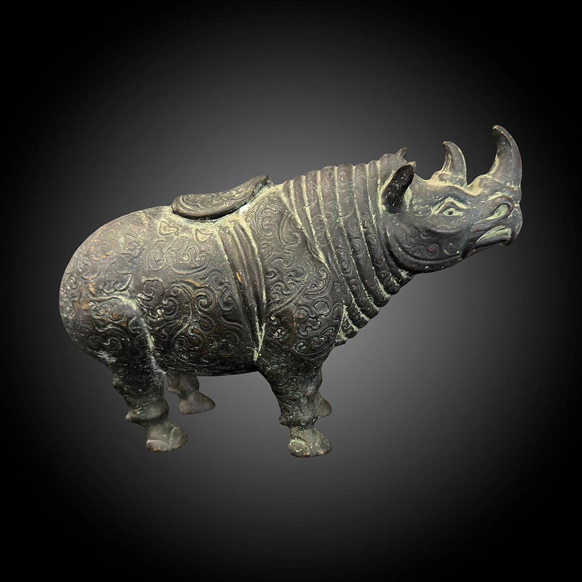 Patinated Bronze Rhinoceros Serving As An Incense Burner Or Small Vase – Asia – Mid-20th Century -photo-2
