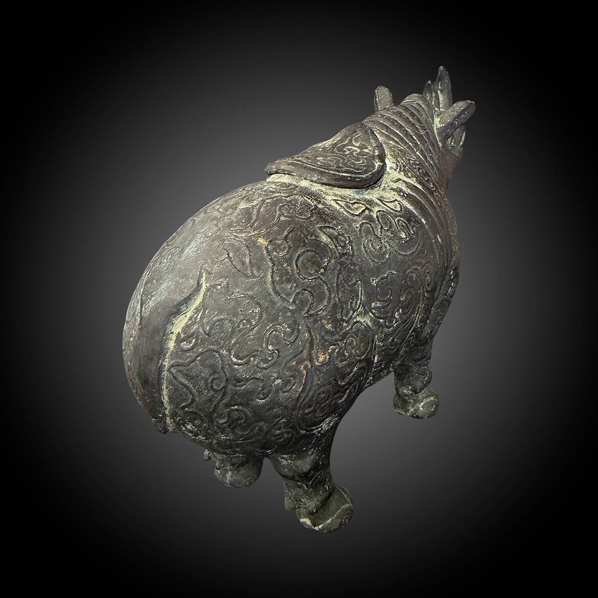 Patinated Bronze Rhinoceros Serving As An Incense Burner Or Small Vase – Asia – Mid-20th Century -photo-3