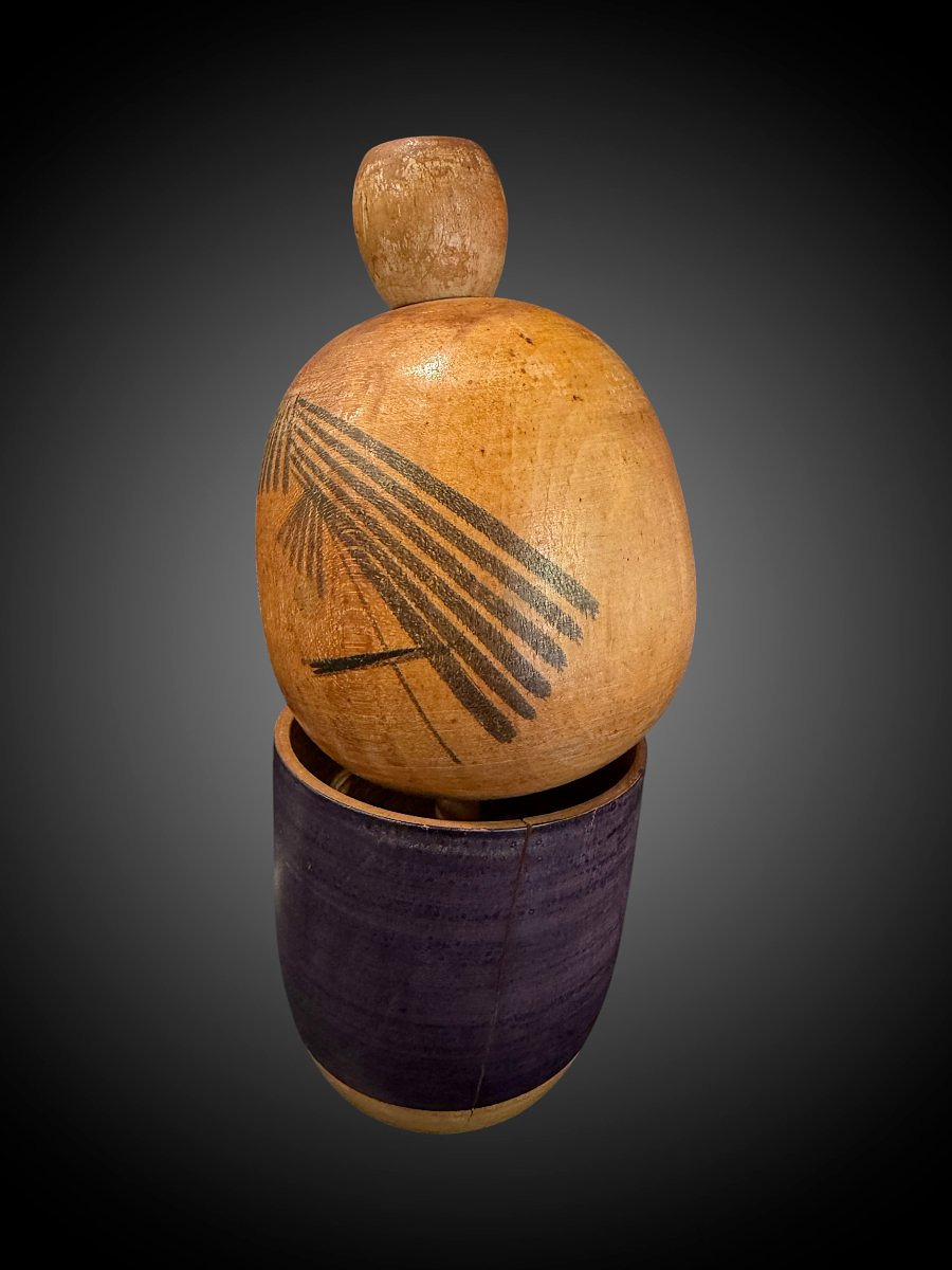Japanese Wooden Kokeshi Doll With A Secret Compartment - Signed – 20th Century (circa 1960) Height: 17 Cm-photo-3