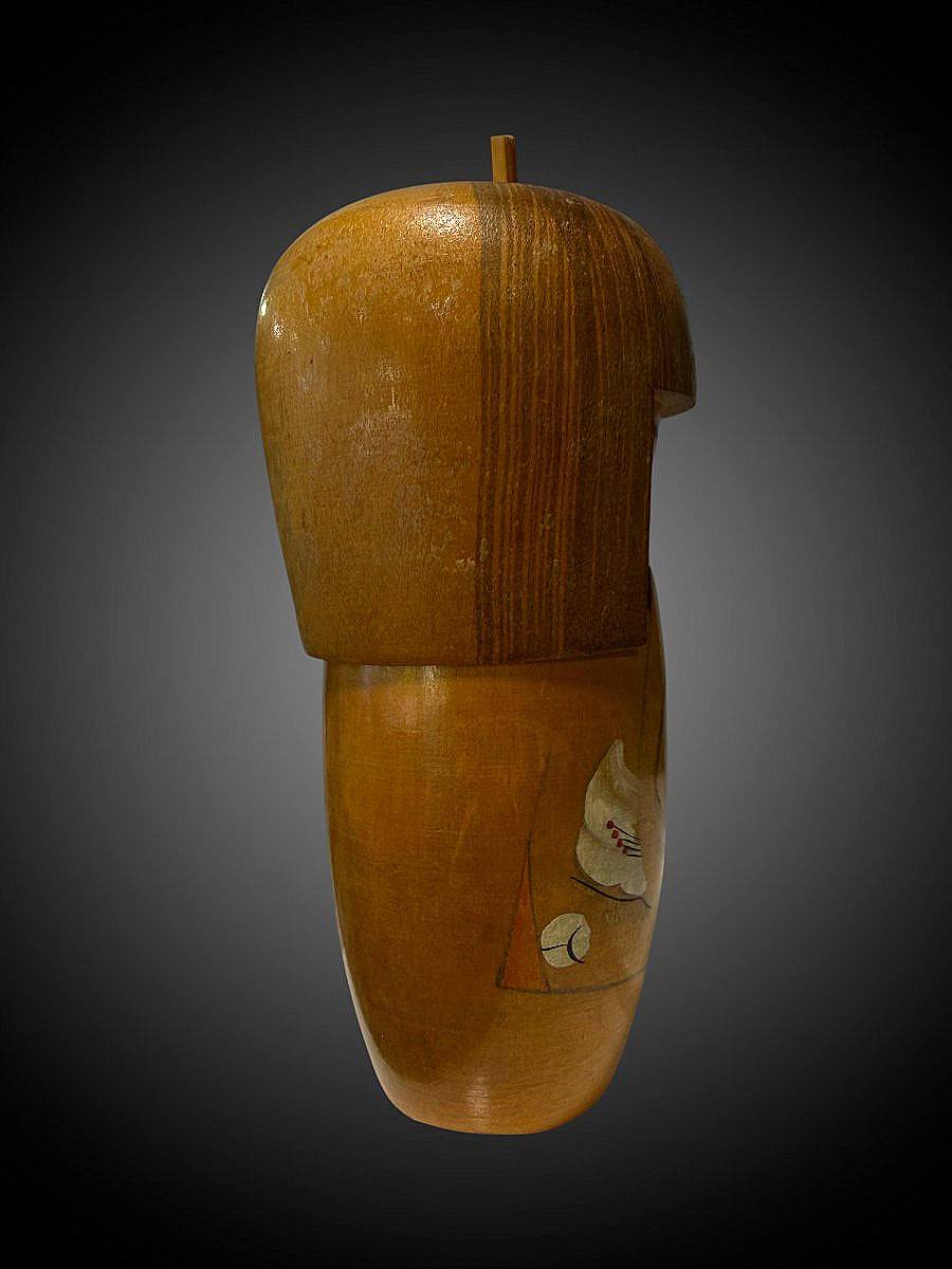 Painted Japanese Kokeshi Wooden Doll - Signed On The Bottom - Circa 1960 - Height 13 Cm-photo-2