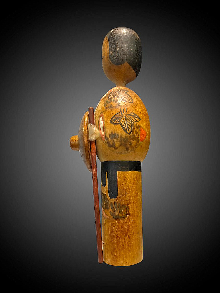 Poupée Kokeshi Japonaise Figurative En Bois Peint - Milieu XXe S. (vers 1960) - Hauteur 18,5 cm-photo-3