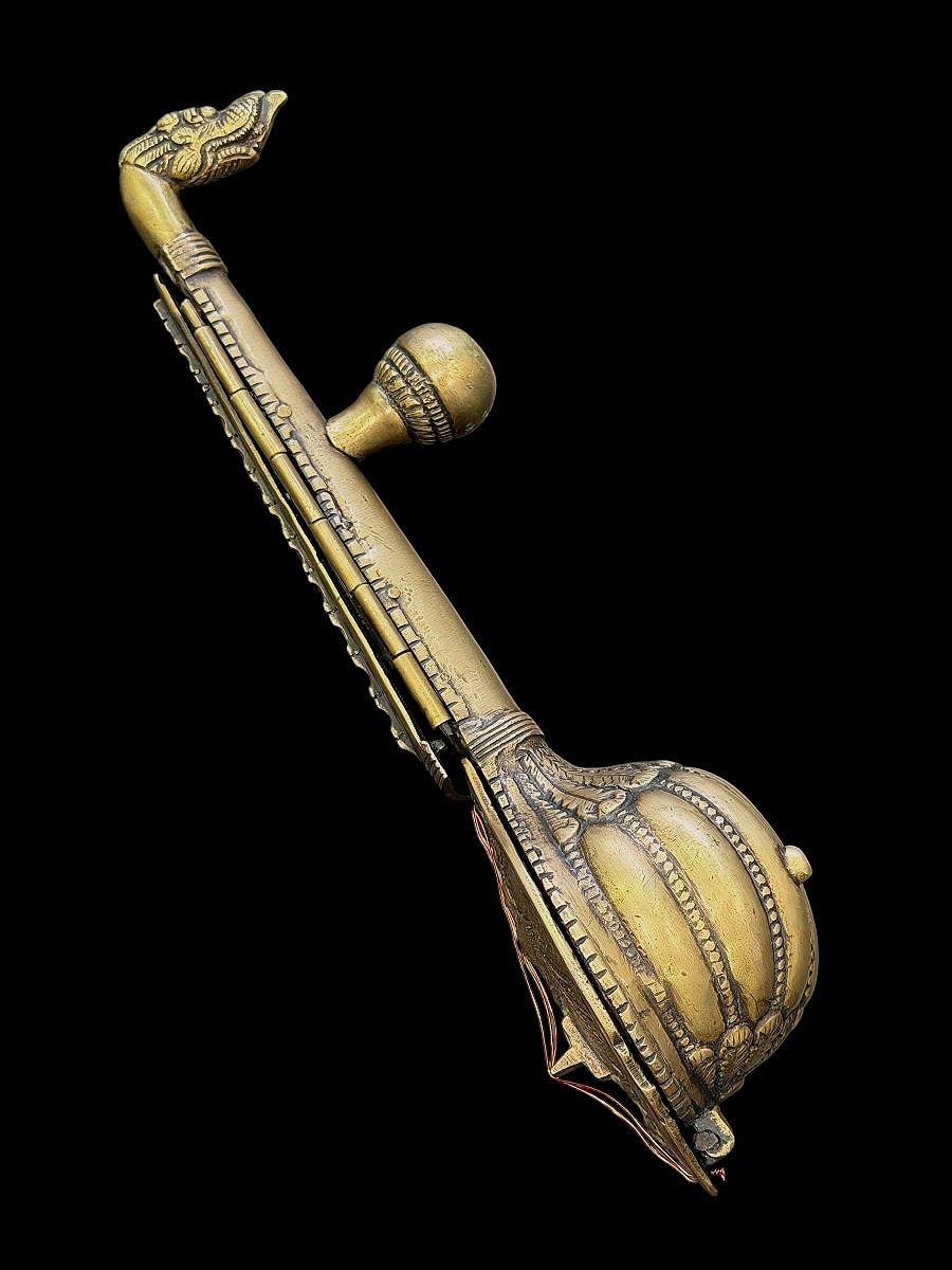 Bronze Inkwell Shaped Like An Oriental Musical Instrument, Decorated With Peacocks—19th Century-photo-3