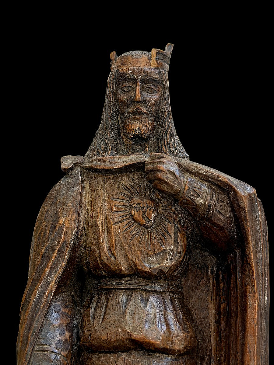 Christ Roi Sacré-Cœur Sculpture Bois Sculpté Art Religieux Art Populaire XXe s. Desgodets Paris-photo-2