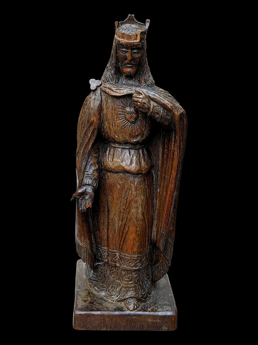 Christ Roi Sacré-Cœur Sculpture Bois Sculpté Art Religieux Art Populaire XXe s. Desgodets Paris