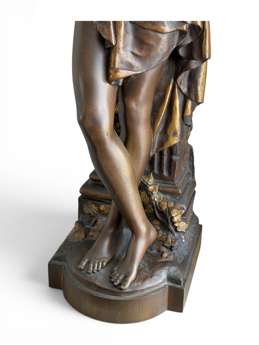 Grand bronze "Femme à la mandoline" dans le goût de Carrier Belleuse - XIXe siècle - H. 70 cm-photo-4